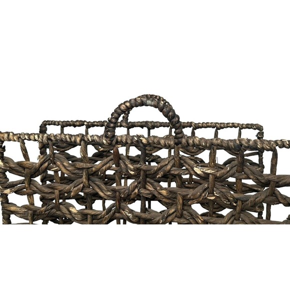 Brown Aged Look Woven Wicker Magazine Towel Storage Holder with Handles - Picture 7 of 9